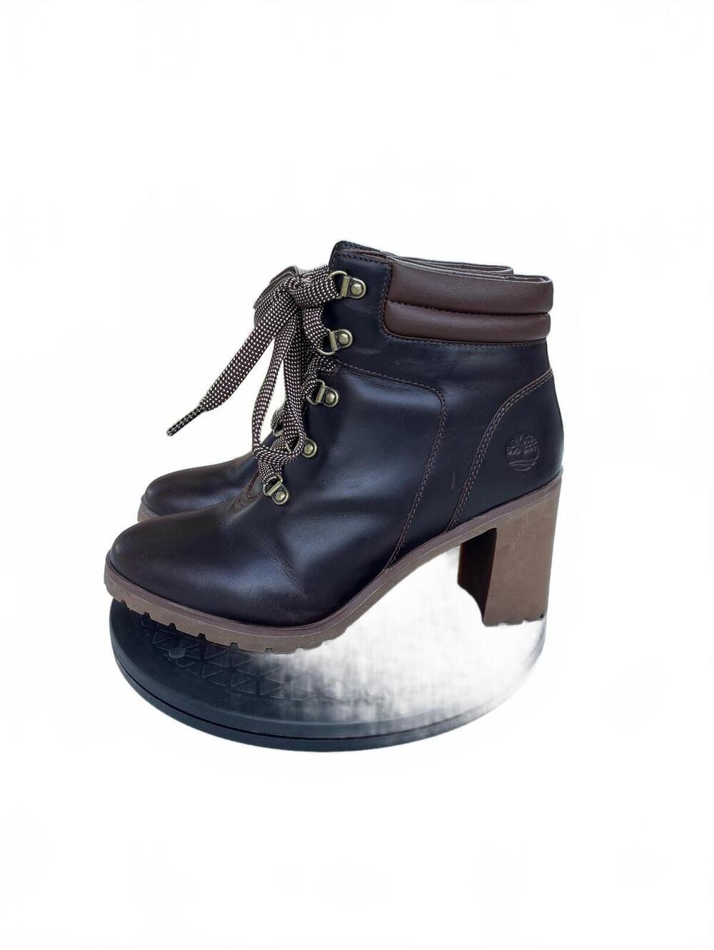 Timberland Women's Brown Leather Lace-Up Block Heel Boots Size 8